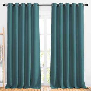 imageNICETOWN Bedroom Blackout 110 inch Curtains for Sliding Glass Door Grommet Thermal Insulated Solid Window Treatments Sound Reducing for Living Room W66 x L110 Sea Teal Set of 2