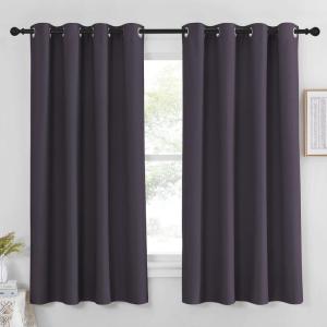 imageNICETOWN Blackout Curtain Panel 63 inch Long for Window  Thermal Insulated Solid Grommet Blackout Drape for Bedroom Living Room Kitchen Single Panel 52W x 63L Greyish Purple