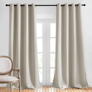 imageNICETOWN Blackout Curtains ampamp Drapes for Living Room  Energy Saving Thermal Insulated Solid Grommet Sound Reducing Curtains for Bedroom Natural 2 Panels W52 x L108