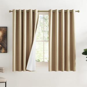 imageNICETOWN Full Shade Curtain Panels 62 x 63 inch Camel Pair of Energy Smart ampamp Noise Blocking Out Blackout Drapes for Dining Room Window Thermal Insulated Guest Room Lined Window Dressing