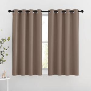 imageNICETOWN Insulated Blackout Curtains and Drapes  Microfiber Energy Saving Thermal Insulated Solid Grommet Blackout Draperies for Kitchen 1 Pair 46 inches by 54 Inch Cappuccino