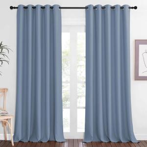 imageNICETOWN Blackout Doorway Curtain 90 inches Long  Room Darkening Thermal Curtain Grommet Large Window Treatment Sound Reducing for Living Room Stone Blue 1 Panel W66 x L90