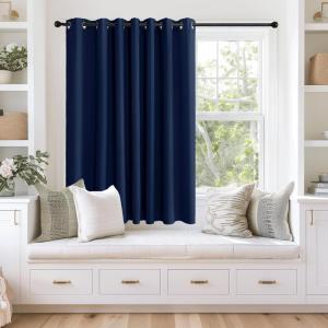 imageNICETOWN Navy Blue Blackout Curtains 63 inch Length Grommet Window Treatment Room Divider Thermal Insulated Window Treatments Light Blocking Drapes for Bedroom 1 Panel W100 x L63