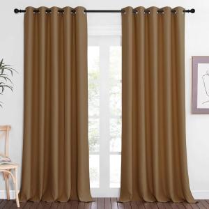 imageNICETOWN Patio Blackout Curtain Panels  Extra Wide Sliding Door Thermal Insulated Drape Privacy Room Divider Curtain for Bedroom Office Gold Brown 66 x 118 Inch Long