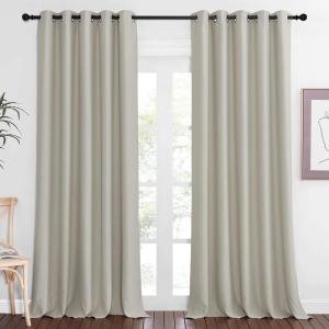 imageNICETOWN Patio Blackout Curtain Panels  Extra Wide Sliding Door Thermal Insulated Drape Privacy Room Divider Curtain for Bedroom Office Natural 66 x 118 Inch Long