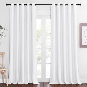 imageNICETOWN Sliding Door Window Treatment Blackout Patio Door Curtain Panels Privacy Thermal Drapes for Bedroom Living Room Department with Grommet Top White W66 x L110