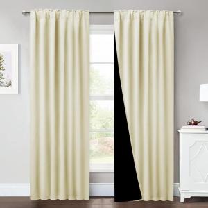 imageNICETOWN 100 Blackout Kitchen Curtain Panels Cold and Full Light Blocking Drapes with Black Liner 48 Inches Drop Thermal Insulated Draperies for Cafe White 2 Pieces 37 inches Wide Each PanelBeige