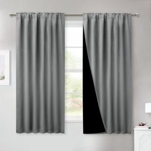 imageNICETOWN 100 Blackout Kitchen Curtain Panels Cold and Full Light Blocking Drapes with Black Liner 48 Inches Drop Thermal Insulated Draperies for Cafe White 2 Pieces 37 inches Wide Each PanelSilver Grey