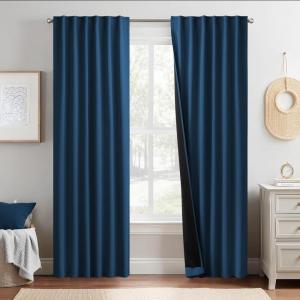imageNICETOWN 100 Blackout Kitchen Curtain Panels Cold and Full Light Blocking Drapes with Black Liner 48 Inches Drop Thermal Insulated Draperies for Cafe White 2 Pieces 37 inches Wide Each PanelMoroccan Blue