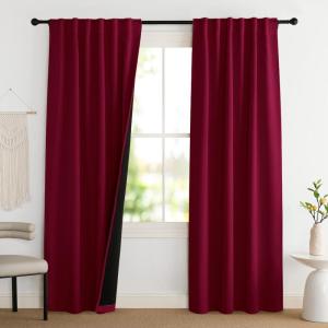 imageNICETOWN 100 Blackout Kitchen Curtain Panels Cold and Full Light Blocking Drapes with Black Liner 48 Inches Drop Thermal Insulated Draperies for Cafe White 2 Pieces 37 inches Wide Each PanelWine Red