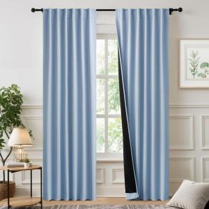 imageNICETOWN 100 Blackout Kitchen Curtain Panels Cold and Full Light Blocking Drapes with Black Liner 48 Inches Drop Thermal Insulated Draperies for Cafe White 2 Pieces 37 inches Wide Each PanelVintage Blue