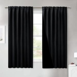 imageNICETOWN 100 Blackout Kitchen Curtain Panels Cold and Full Light Blocking Drapes with Black Liner 48 Inches Drop Thermal Insulated Draperies for Cafe White 2 Pieces 37 inches Wide Each PanelBlack