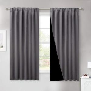 imageNICETOWN 100 Blackout Kitchen Curtain Panels Cold and Full Light Blocking Drapes with Black Liner 48 Inches Drop Thermal Insulated Draperies for Cafe White 2 Pieces 37 inches Wide Each PanelGrey