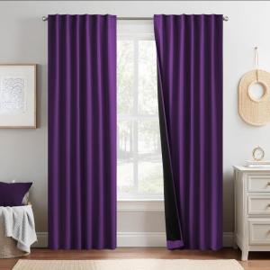 imageNICETOWN 100 Blackout Kitchen Curtain Panels Cold and Full Light Blocking Drapes with Black Liner 48 Inches Drop Thermal Insulated Draperies for Cafe White 2 Pieces 37 inches Wide Each PanelRoyal Purple