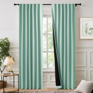 imageNICETOWN 100 Blackout Kitchen Curtain Panels Cold and Full Light Blocking Drapes with Black Liner 48 Inches Drop Thermal Insulated Draperies for Cafe White 2 Pieces 37 inches Wide Each PanelAqua Blue