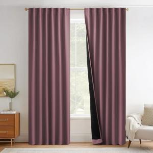 imageNICETOWN 100 Blackout Kitchen Curtain Panels Cold and Full Light Blocking Drapes with Black Liner 48 Inches Drop Thermal Insulated Draperies for Cafe White 2 Pieces 37 inches Wide Each PanelDry Rose