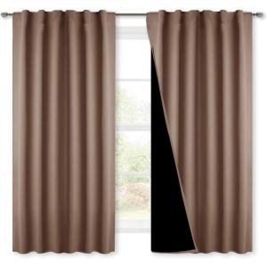 imageNICETOWN 100 Blackout Kitchen Curtain Panels Cold and Full Light Blocking Drapes with Black Liner 48 Inches Drop Thermal Insulated Draperies for Cafe White 2 Pieces 37 inches Wide Each PanelCappuccino