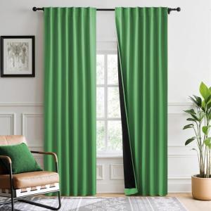 imageNICETOWN 100 Blackout Kitchen Curtain Panels Cold and Full Light Blocking Drapes with Black Liner 48 Inches Drop Thermal Insulated Draperies for Cafe White 2 Pieces 37 inches Wide Each PanelForest Green