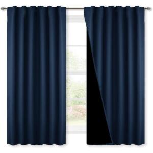 imageNICETOWN 100 Blackout Kitchen Curtain Panels Cold and Full Light Blocking Drapes with Black Liner 48 Inches Drop Thermal Insulated Draperies for Cafe White 2 Pieces 37 inches Wide Each PanelNavy