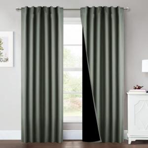 imageNICETOWN 100 Blackout Kitchen Curtain Panels Cold and Full Light Blocking Drapes with Black Liner 48 Inches Drop Thermal Insulated Draperies for Cafe White 2 Pieces 37 inches Wide Each PanelDark Mallard