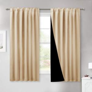 imageNICETOWN 100 Blackout Kitchen Curtain Panels Cold and Full Light Blocking Drapes with Black Liner 48 Inches Drop Thermal Insulated Draperies for Cafe White 2 Pieces 37 inches Wide Each PanelBiscotti Beige