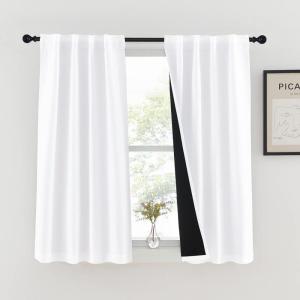 imageNICETOWN 100 Blackout Kitchen Curtain Panels Cold and Full Light Blocking Drapes with Black Liner 48 Inches Drop Thermal Insulated Draperies for Cafe White 2 Pieces 37 inches Wide Each PanelPure White