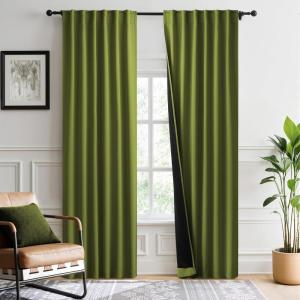 imageNICETOWN 100 Blackout Kitchen Curtain Panels Cold and Full Light Blocking Drapes with Black Liner 48 Inches Drop Thermal Insulated Draperies for Cafe White 2 Pieces 37 inches Wide Each PanelOlive Green