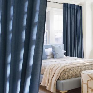 imageNICETOWN Navy Blue Linen Blend Living Room Curtains Rod Pocket ampamp Back Tab Privacy Added Thick Linen Weave with Light Filtering Window Treatments for Bedroom W55 x L102 2 PanelsNavy Blue