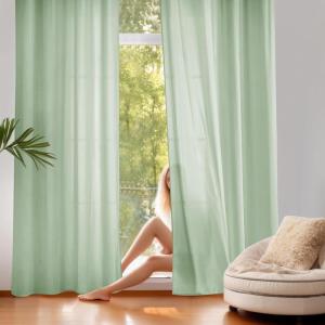 imageNICETOWN NonSeeThrough White Privacy Sheer Curtains 90 inches Long 2 Panels 52quot Wide Grommet Window Curtains Drapes for Living Room Bedroom Home Decoration Light Filtering Elegant Window DrapesGreen