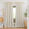 imageNICETOWN White Linen Bedroom Curtains Back TabRod Pocket with Pleat Tape Privacy Added with Light Filtering Semi Sheer Window Treatments for Living Room W52 x L95 2 PanelsNatural Rod Pocket