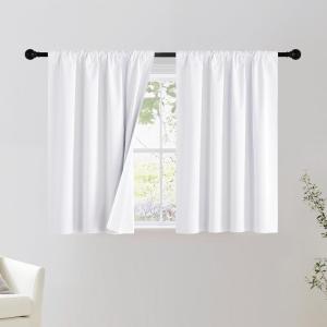 imageNICETOWN Bedroom 100 Blackout Curtains 2 Panels 42 by 36 Snow White Window Treatment Rod Pocket CurtainsDrapes for Bedroom
