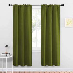 imageNICETOWN Blackout Christmas Curtains for Living Curtains Bedroom Draperies with Rod Pocket Nursery Essential Thermal Insulated Blackout Panels for Small Window Olive Green 1 Pair 34 x 72