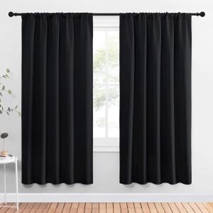 imageNICETOWN Halloween Black Blackout Curtain Blinds  Solid Thermal Insulated Window Treatment Blackout Drapes for Bedroom 2 Panels 52 inches Wide by 72 inches Long