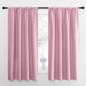 imageNICETOWN Kitchen Curtains Short Blackout Drapes Rouge Pink 34quot Wide by 54quot Long 2 PCs Thermal Insulated Blackout Curtain Panels for Kids Room Play Room