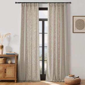 imageNICETOWN White Linen Bedroom Curtains Back TabRod Pocket with Pleat Tape Privacy Added with Light Filtering Semi Sheer Window Treatments for Living Room W52 x L95 2 PanelsTaupe
