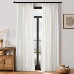 imageNICETOWN White Linen Bedroom Curtains Back TabRod Pocket with Pleat Tape Privacy Added with Light Filtering Semi Sheer Window Treatments for Living Room W52 x L95 2 PanelsVanilla