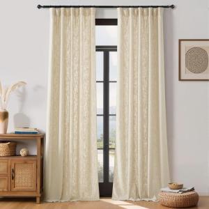 imageNICETOWN White Linen Bedroom Curtains Back TabRod Pocket with Pleat Tape Privacy Added with Light Filtering Semi Sheer Window Treatments for Living Room W52 x L95 2 PanelsLinen