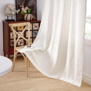 imageNICETOWN White Linen Bedroom Curtains Back TabRod Pocket with Pleat Tape Privacy Added with Light Filtering Semi Sheer Window Treatments for Living Room W52 x L95 2 PanelsJacquard Ivory