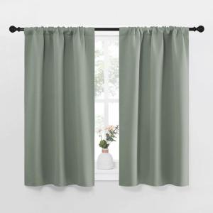 imageNICETOWN Window Curtains Blackout Drapes  Thermal Insulated Solid Rod Pocket Blackout CurtainsDraperies for Living Room Greyish Green One Pair 34 by 45Inch