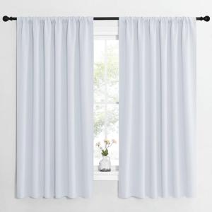 imageNICETOWN Bedroom Window Curtain Panels  Window Treatment Thermal Insulated Rod Pocket Room Darkening CurtainsDrapes for Patio Door Greyish White 2 Panels 62 in x 63 in W x L