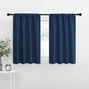 imageNICETOWN Blackout Curtains for Living Curtains Moroccan Blue 2 Panels 29 by 30 Room Darkening Window Curtain Panels EasyCare Solid Thermal Insulated DraperiesDrapes for Daughter Room