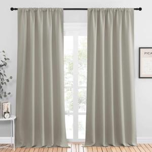 imageNICETOWN Blackout Curtains for Living Curtains Room Darkening Window Curtain Panels EasyCare Solid Thermal Insulated DraperiesDrapes for Daughter Room Natural 2 Panels 52 by 95