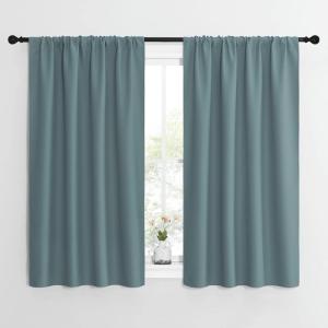 imageNICETOWN Greyish Blue Blackout Curtains Panels for Window Thermal Insulated Rod Pocket Blackout DrapesDraperies for Living Room 2 Panels W42 x L54 inches