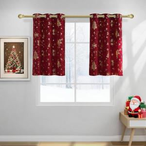 imageNICETOWN 2 Panels Christmas Red 29 x 24 Inch Curtains for Living Room  Rod Pocket Drapes for Bedroom Dining Room  Christmas Style Thermal Insulated Blackout Curtains for Boy Girl WomenGrommet Christmas Red