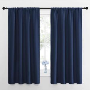 imageNICETOWN Bedroom Curtains Blackout Draperies  All Season Thermal Insulated Solid Rod Pocket Top Blackout CurtainsDrapes for Kids Room Navy 1 Pair 42 x 63 Inch