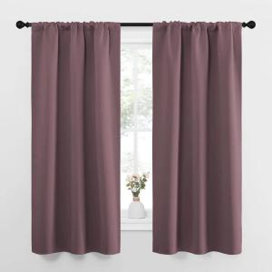 imageNICETOWN Bedroom Curtains for Kids Room Window Treatment Thermal Insulated Solid Room Darkening Drape Panels for Girls Room Dry Rose Set of 2 34 inches Width by 63 inches Length