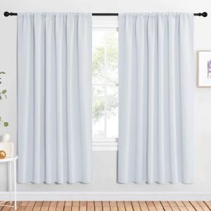 imageNICETOWN Bedroom Window Curtain Panels  Window Treatment Thermal Insulated Rod Pocket Room Darkening CurtainsDrapes for Patio Door Greyish White 2 Panels 62 in x 72 in W x L