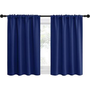 imageNICETOWN Kitchen Curtains Short Blackout Drapes Navy Blue 34 in x 40 in W x L Set of 2 Thermal Insulated Rod Pocket Window Treatment Draperies for Nursery