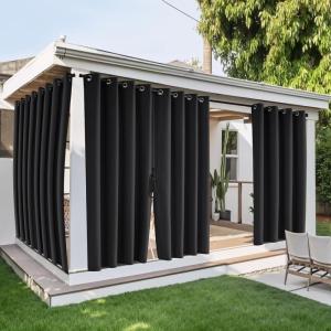 imageNICETOWN Outdoor Curtains for Patio Waterproof with Zipper Connects 2 Panels W54 x L108 in Gazebo Curtains Top Grommet ampamp Bottom Back Tab with Rope Windproof ampamp Privacy Sun Shades for Porch TaupeBlack