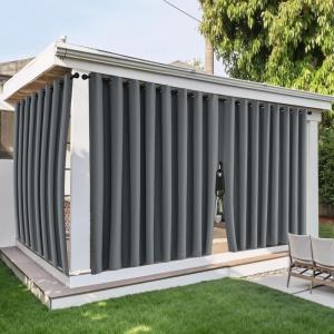 imageNICETOWN Outdoor Curtains for Patio Waterproof with Zipper Connects 2 Panels W54 x L108 in Gazebo Curtains Top Grommet ampamp Bottom Back Tab with Rope Windproof ampamp Privacy Sun Shades for Porch TaupeGray